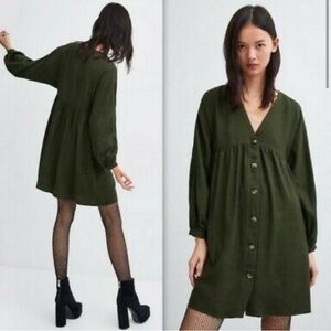 Zara trf Babydoll Army Green Dress Women’s Size Small